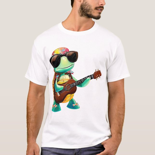 Camiseta Tortuga tropical con guitarra (Anverso)