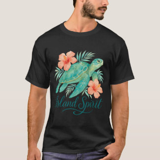 Camiseta Tortuga tropical con Hibiscus y Foliage