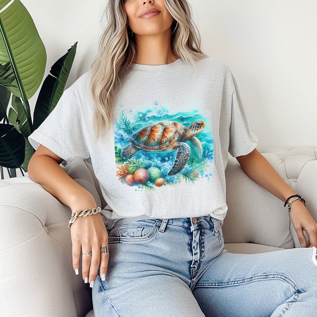Camiseta Tortuga tropical marina bajo el océano oceánico (Tropical Sea Turtle Under the Sea Ocean Surfer Tee Coastal Beach Gender Neutral Unisex T-Shirt)