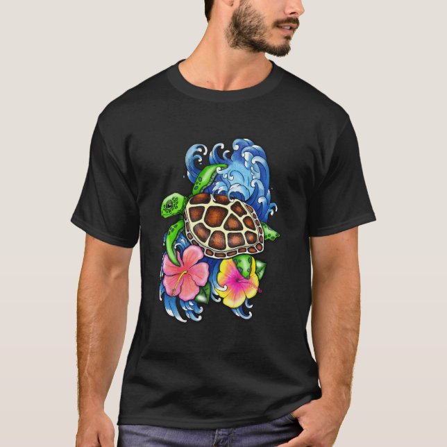 Camiseta Tortuga Y Hibiscus (Anverso)
