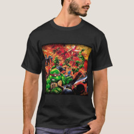 Camiseta tortugas cómicas luchan contra ninjas malvados