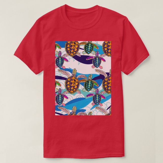 Camiseta Tortugas En El Patrón De Ondas Abstractas 1 (Diseño del anverso)
