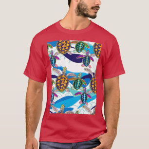 Camiseta Tortugas En El Patrón De Ondas Abstractas 1
