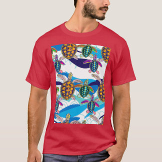 Camiseta Tortugas En El Patrón De Ondas Abstractas 1