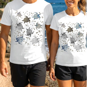 Camiseta Tortugas Marinas de Mármol Líquido Patrón Oceánico
