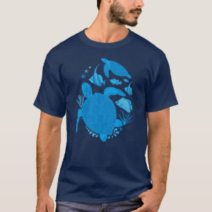 Camiseta Tortugas Nadando Bajo El Agua Con Peces