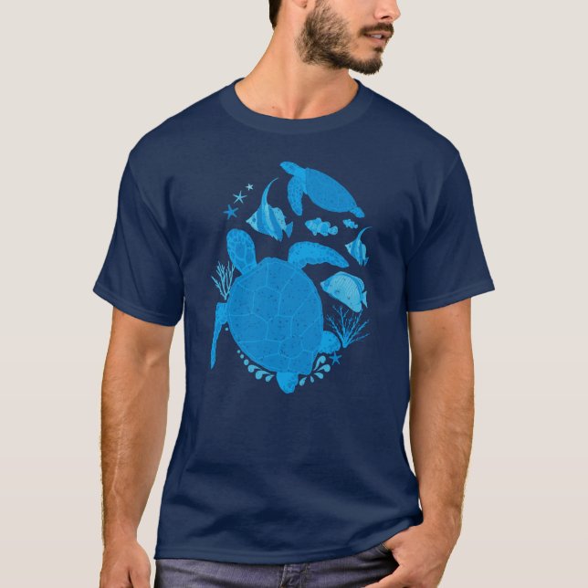 Camiseta Tortugas Nadando Bajo El Agua Con Peces (Anverso)