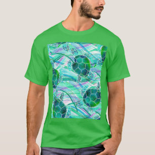 Camiseta Tortugas verdes sobre el patrón abstracto de olas