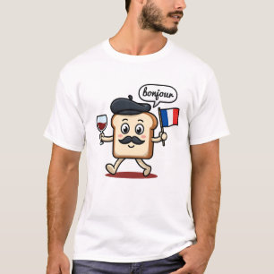 Camiseta Tostada francesa adorable Bonjour Boina Vino Bande