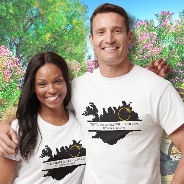 Camiseta Total Solar Eclipse August 2026 – Iceland Custom (Edit city / location via the template to personalize.  Matching items in collection.)