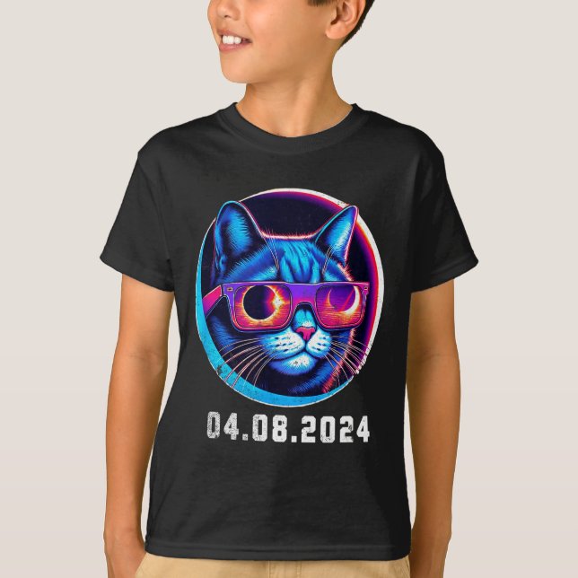 Camiseta Total Solar Eclipse Cat Retro Illustration (Anverso)