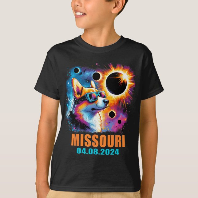 Camiseta Totalidad Eclipse solar total 2024 Missouri Corgi  (Anverso)