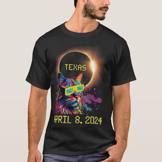 Camiseta Totalidad Total Eclipse Solar Cat Abril 8 2024 Tex (Anverso)