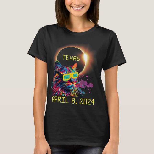 Camiseta Totalidad Total Eclipse Solar Cat Abril 8 2024 Tex (Anverso)