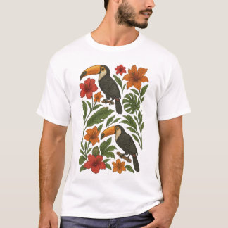 Camiseta Toucanes y floraciones tropicales