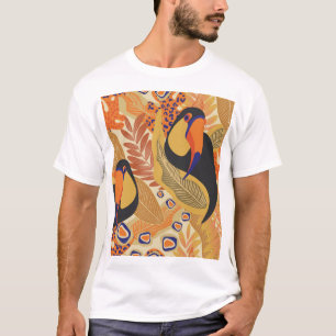 Camiseta Toucans en ramas, patrón tropical sin fisuras.