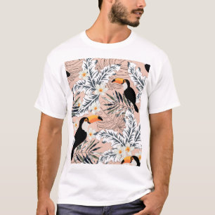 Camiseta Toucans, Palmas, Plumeria: Tropical Rosa.