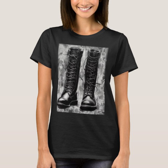 Camiseta Tough Biker Black Lace Up Boots Drawing (Anverso)