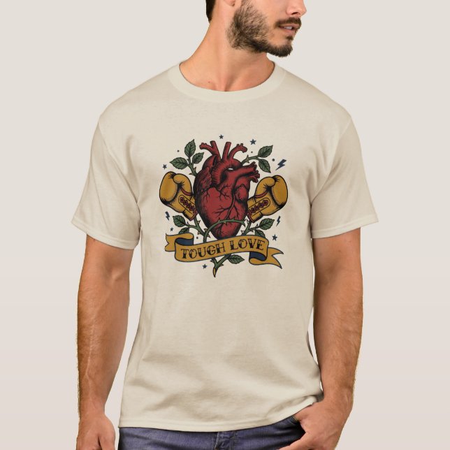 Camiseta Tough Love Boxeo Corazón Tatuaje Flash Fuerte  (Anverso)