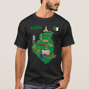 Camiseta Tourist Map Of Algeria Major Cities Flag Symbols