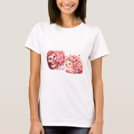 Camiseta  Tow cuteRomantic Floral Hedgehog Duo Illustration