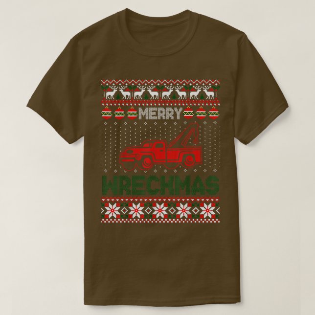 Camiseta Tow Truck Driver Gifts Funy Ugly Christmas Merry W (Diseño del anverso)