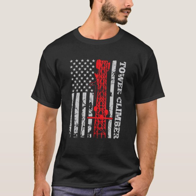 Camiseta Tower Climber USA Flag Tower Climber Cell Site (Anverso)