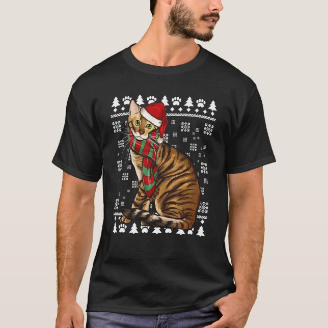Camiseta Toyger Cat Santa Hat Xmas Navidades feos (Anverso)