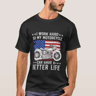 Camiseta Trabaja Duro por Mi Moto Bandera de EE. UU. Jinete
