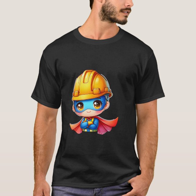 Camiseta Trabajador de Construcción Lindo Super Héroe Const (Anverso)
