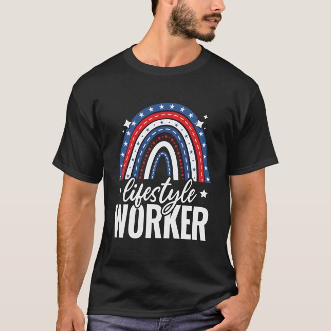 Camiseta Trabajador De Estilo De Vida Arcoíris 4 De Julio E (Anverso)