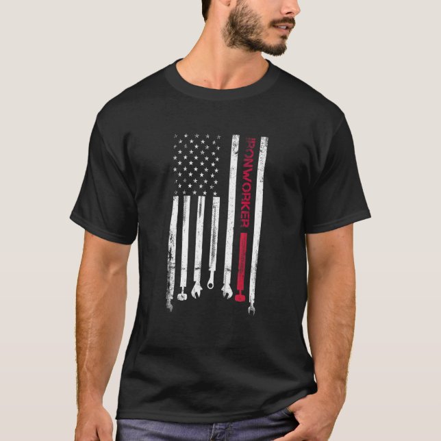 Camiseta Trabajador De Hierro De La Bandera Norteamericana  (Anverso)
