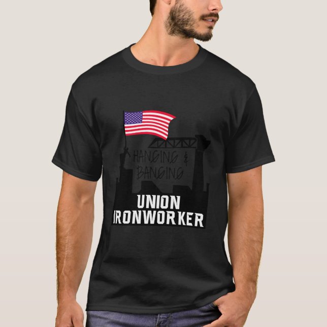 Camiseta Trabajador De Hierro De La Unión Colgando Y Banque (Anverso)