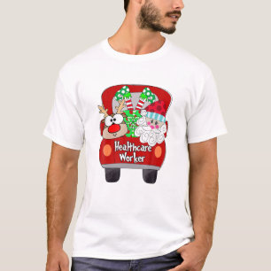 Camiseta Trabajador de la salud Feliz Navidad Red Car Santa
