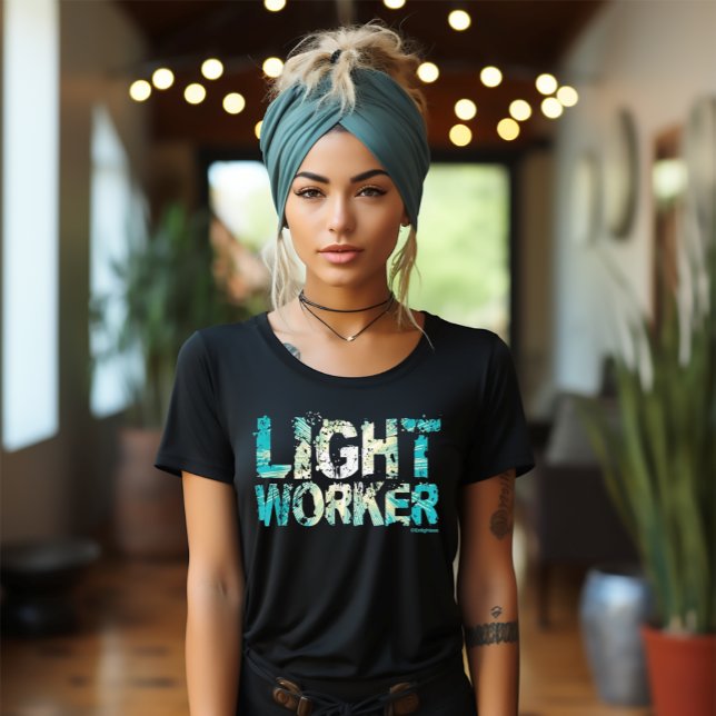 Camiseta Trabajador ligero de ráfaga Verde azulada iluminad (Lightworker Teal and White
Spriritual Burst of Light
Black Yoga Tee)