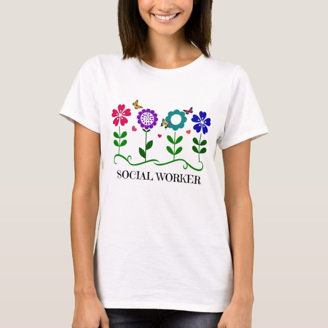 Camiseta Trabajador social... Flores, corazones y mariposas (Anverso)