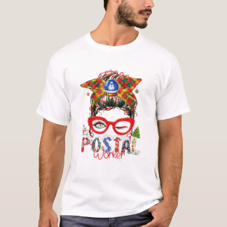 Camiseta Trabajadora Postal Desordenada Mujer Bun Gafas De 