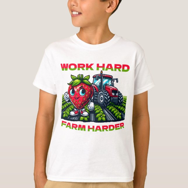 Camiseta Trabajar duro, Farm Harder Funny Tractor (Anverso)