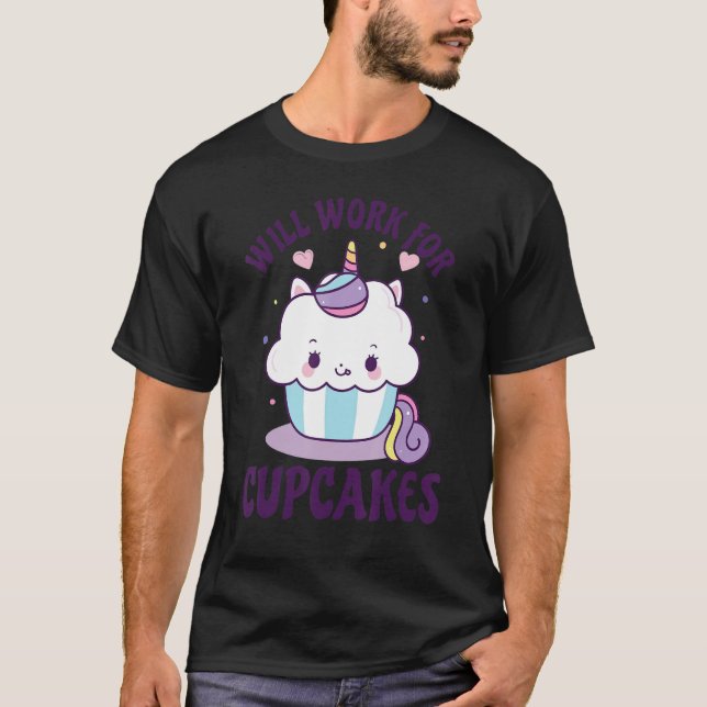 Camiseta Trabajará Para Cupcakes Unicorn (Anverso)