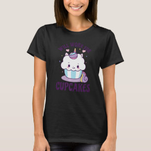 Camiseta Trabajará Para Cupcakes Unicorn