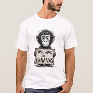 Camiseta Trabajaré por Plátanos - Boceto Divertido de Mono