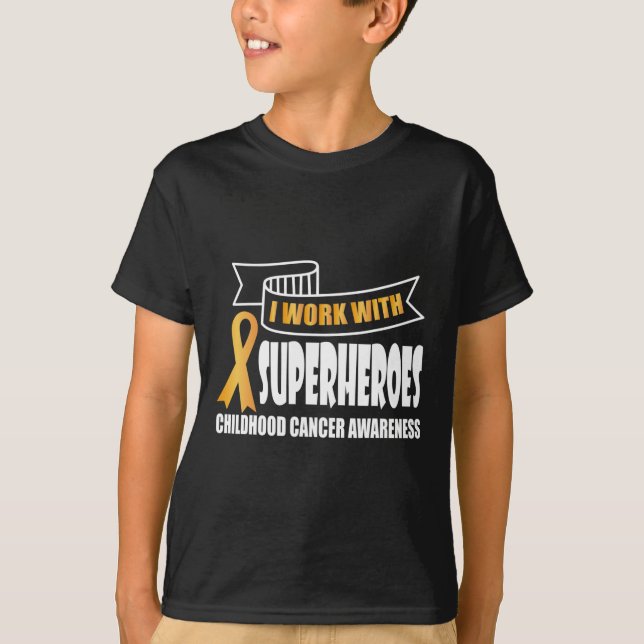 Camiseta Trabajo con superhéroes Cinta Cáncer Infantil Aw (Anverso)