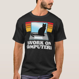 Camiseta Trabajo En Computadoras Distrayendo Gato En Funn D