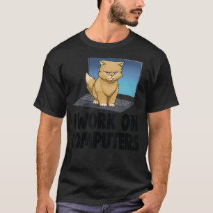 Camiseta Trabajo En Computadoras Gato Gato Gato Gato Gatito
