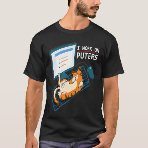 Camiseta Trabajo en computadoras gato gráfico ordenador