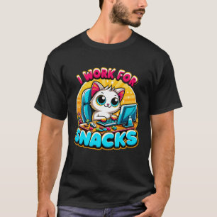Camiseta "Trabajo por Snacks" Gato Divertido Trabajando en