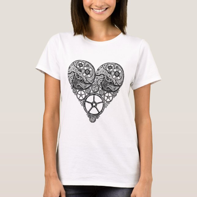 Camiseta Trabajos de reloj Steampunk y corazón de engranaje (Anverso)