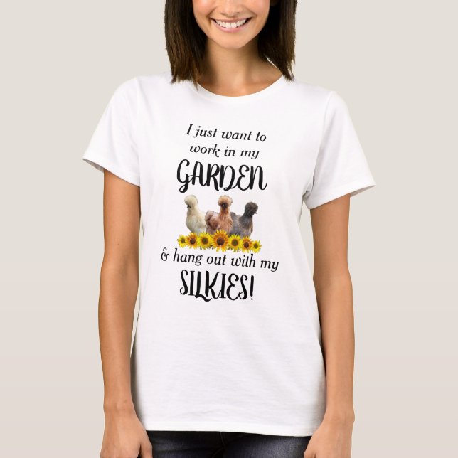 Camiseta Trabajos en el jardín con gallinas de seda (Anverso)