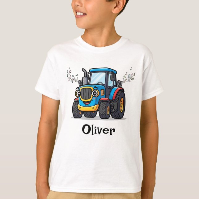 Camiseta Tractor Azul Musical Lindo Cantando (Anverso)