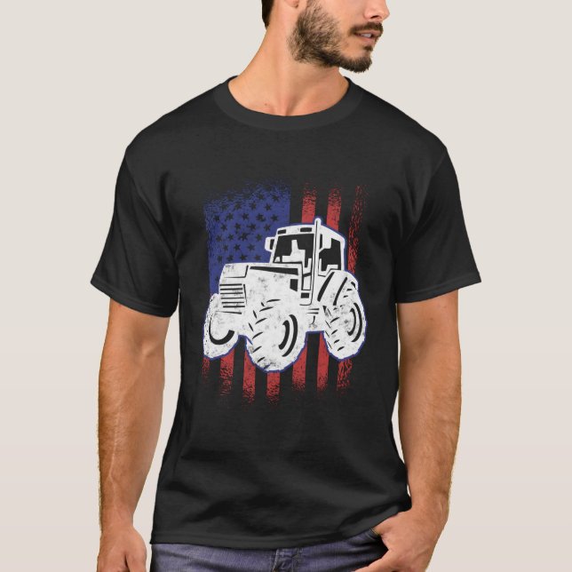 Camiseta Tractor Bandera Americana Granjero Patriótico (Anverso)